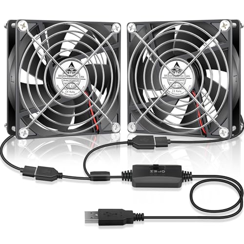 GDSTIME Dual 92mm USB Cooling Fan 5V w/Speed Control DC Brushless Case Fan | L/M/H Adjustable, 92x92x25mm, 9225, for Terrarium, Receiver, DVR, PlayStation, Xbox, Computer Cabinet Cooling - size: 92x25mm