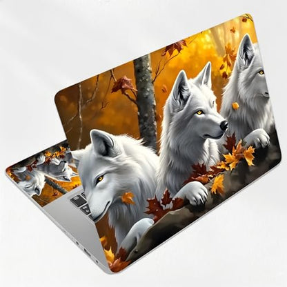 Autumn Forest Wolf Pack Universal Laptop Skin Sticker 3PCS, Protective Decal Trim-to-Fit 11.6" 13.3" 14" 15.6" Laptop Vinyl Cover, Removable Anti-Scratch Computer Decal Protector - color: Autumn Forest Wolf Pack