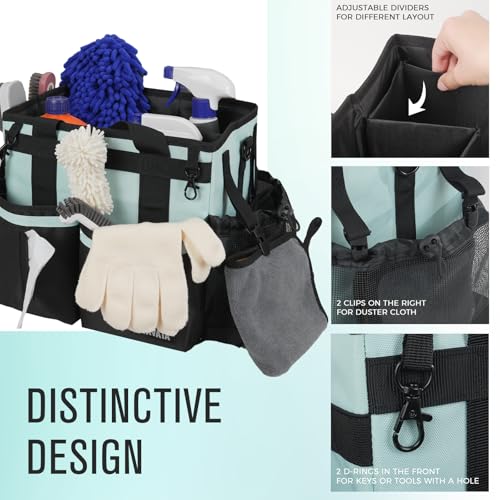 SCAVATA Compact Wearable Cleaning Caddy with Handle & Shoulder Straps | Small Cleaning Supplies Organizer, Under Sink & Car Cleaning Tools Storage Bag for Housekeepers Cleaners, Baby Blue - color: BabyBlue