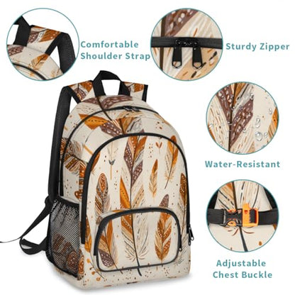 Bohemian Ethnic Feather Large Backpack for Women and Men Waterproof Travel Laptop Backpack Lightweight Business Work Daypack Fits 17 Inch Computer - color: Multicolor 3