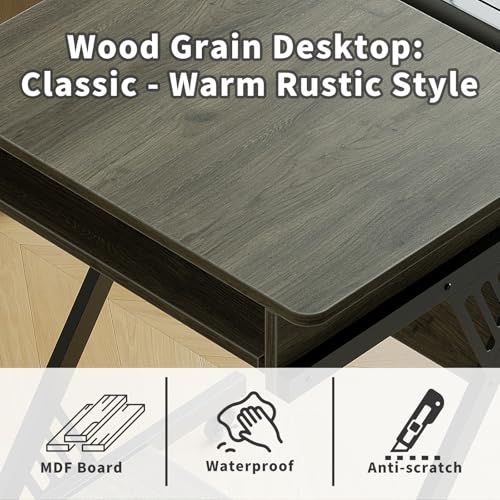 ALISENED Computer Desk for Small Spaces Compact Desk with Keyboard Tray | 23.6" Z-Shaped, with Wheels and Bottom Shelves, for Home Office, Computer Cart Mobile Laptop Cart, Grey - color: Grey