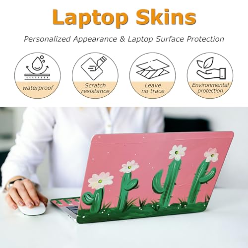 Universal Laptop Skin Sticker with 2 Wrist Pad Decals, 3-Piece Removable Vinyl Laptop Cover, Cactus Flower Waterproof Anti-Scratch, Easy-Trim Fit for 13.3" 14" 15.6" Laptops - color: Cactus Flower