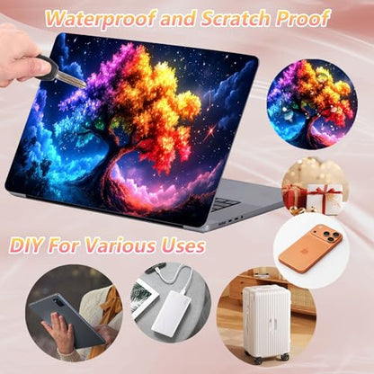 Laptop Skin Sticker Decal 12" 13" 13.3" 14" 15" 15.6",Waterproof Scratch Resistant Vinyl,Reusable Easy to Apply,for MacBook HP Dell Notebooks Netbooks Laptop,2 Wrist Pads,Colorful Tree - color: Colorful Tree