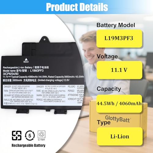 L19M3PF3 L19M3PF4 Battery Replacement for IdeaPad 5-14IIL05 5-14ARE05 5-14ITL05 5-14ALC05 5-14IAL7 5-14ABA7 Series Laptop Battery L19C3PF3 L19L3PF7 5B10W86936 5B10W86939 5B10W86957 44.5Wh