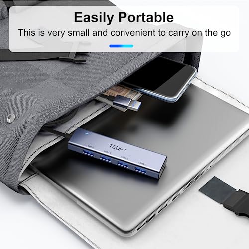 USB 3.0 HUB, TSUPY USB Splitter with 5 USB Ports and 4ft Extended Cable,Ultra-Slim Aluminium Data Hub Multi USB 3.0 Adapter HUB Compatible for Laptop,MacBook,PC, Printer, Mobile HDD and More - size: 5Gbps 5 USB 3.0 Ports Aluminium