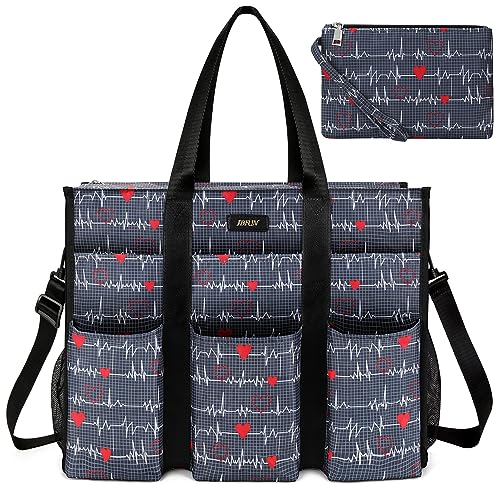 IBFUN Women - Utility Tote Bag with 24 Pockets and Laptop Compartment, Work Tote for Women - color: C3-l-beating Heart, size: Large