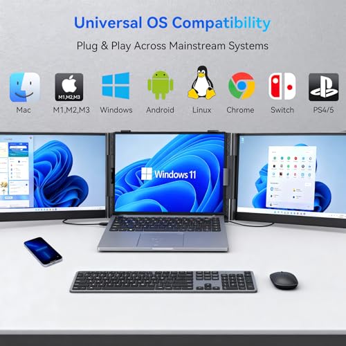 Blackview DCM6 Triple Laptop Screen Extender,14" 1080P FHD IPS Portable External Screen,Two Cable USB C Travel for 13-17'' Laptop,Plug & Play Compatible with Windows/Mac/Chrome OS and Mobile Devices
