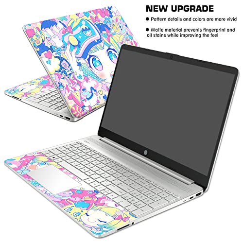 Laptop Skin Decal HP 15.6" - Kawaii Girl Laptop Cover Sticker No Cutting Required, No Bubble, Waterproof, Scratch Resistant - Including Wide Screen and Wrist Pad - size: 15.6 inch