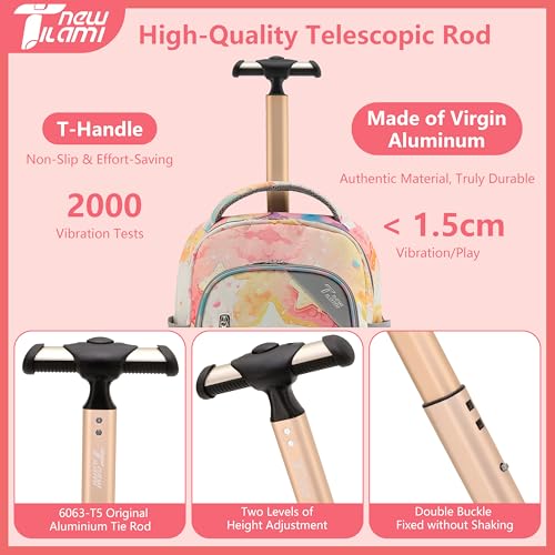 NEW TILAMI 16 Inch Rolling Backpack with Lunch Bag for Girls Boys School | 6-Wheel Stair-Climbing Girls Boys Carry-on Suitcase Water-Resistant Adjustable Trolley Handle Wheels School Travel Camping - color: Starry Rainbow