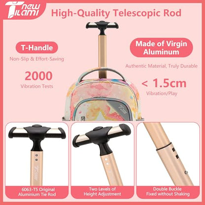 NEW TILAMI 16 Inch Rolling Backpack with Lunch Bag for Girls Boys School | 6-Wheel Stair-Climbing Girls Boys Carry-on Suitcase Water-Resistant Adjustable Trolley Handle Wheels School Travel Camping - color: Starry Rainbow