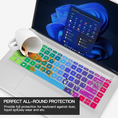 Keyboard Cover for HP 14 Laptop/HP Pavilion x360 14-dq 14-fq 14-ba/bf/cm/ce/cf/dk 14t-dh200 14-dq0040nr 14-dq0052dx 14-dq5009nr 14-dq0762dx 14-dq6011dx dq0703dx 14-dq0070nr 14-fq0013dx, Rainbow - color: Rainbow