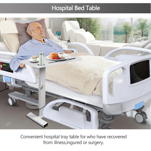 BeGyoku Overbed Table,Hospital Bed Table,Pneumatic Bed Tables Adjustable Over The Bed with Hidden Wheels&USB Port,Mobile Laptop Table Cart and Rolling Bedside Table with Tray Hospital Home Use-White - color: White-32" L X 16" W