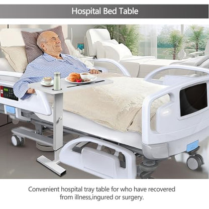 BeGyoku Overbed Table,Hospital Bed Table,Pneumatic Bed Tables Adjustable Over The Bed with Hidden Wheels&USB Port,Mobile Laptop Table Cart and Rolling Bedside Table with Tray Hospital Home Use-White - color: White-32" L X 16" W