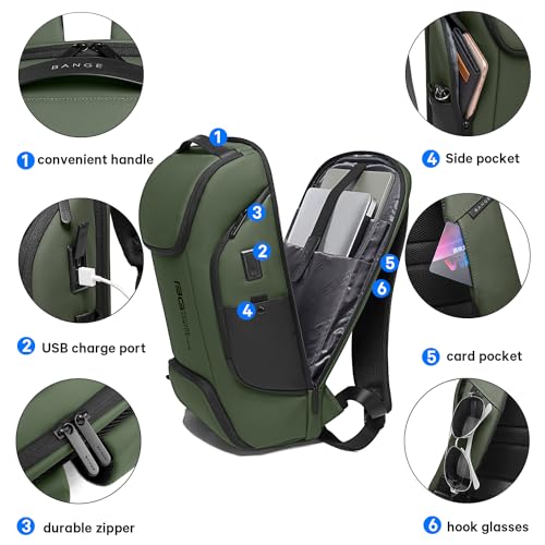 BANGE Business Laptop Smart backpack Can Hold 15.6 Inch Laptop Commute Backpack Carry on bag for men and women (Green) - color: Green