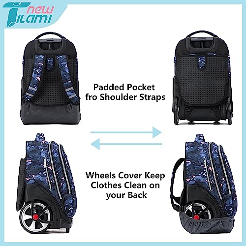 NEW TILAMI 19 inch Rolling Backpack Teens Rolling Backpack Cute Wheeled Laptop Backpack Bookbag Roller Travel Bag College, Doodle Grey - color: Grey Doodle
