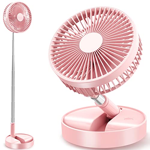 Flodaway Fan Rechargeable, Fold Away Fans Portable for Traveling Foldable Compact, Desk and Floor Fan 7200mAh Portable Folding Fan Battery Operated Adjustable 14.5-40" - color: Pink