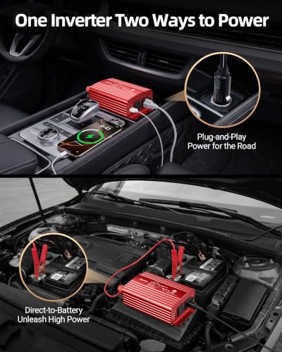 BESTEK 300Watt Pure Sine Wave Power Inverter - DC 12V to AC 110V Car Plug Inverter Adapter, Power Converter with 4.8A Dual USB Charging Ports and 2 AC Outlets Car Charger