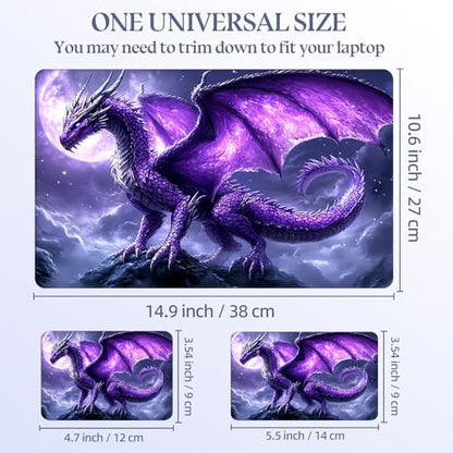 Universal Laptop Skin Sticker Decal,15.6 Inch Laptop Vinyl Cover for 13" 14" 15.6" Laptop,Scratch-Resistant Waterproof Protector Wrap,Reusable with Wrist Pads,Purple Dragon Moonlit - color: Purple Dragon Moonlit
