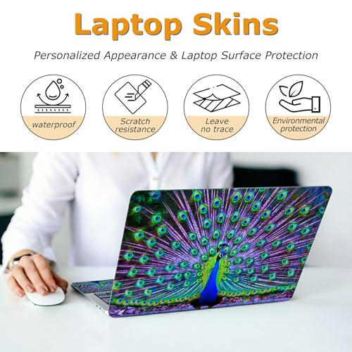Universal Laptop Skin Sticker with 2 Wrist Pad Decals, 3-Piece Removable Vinyl Laptop Cover, Peacocks Waterproof Anti-Scratch, Easy-Trim Fit for 13.3" 14" 15.6" Laptops - color: Peacocks