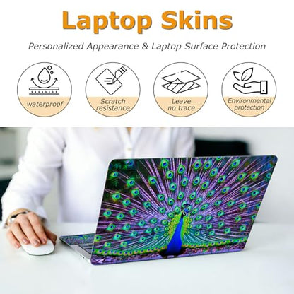 Universal Laptop Skin Sticker with 2 Wrist Pad Decals, 3-Piece Removable Vinyl Laptop Cover, Peacocks Waterproof Anti-Scratch, Easy-Trim Fit for 13.3" 14" 15.6" Laptops - color: Peacocks