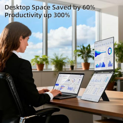 16" Foldable Laptop Screen Extender, Dual Portable Monitors. | 1200P, Plug & Play, All-Metal, Ultra Slim, Extend/Mirror/Splicing/Flip Mode, USB-C/HDMI, Low Blue Light, Speaker, for Win/Mac - size: 16" Foldable Monitor
