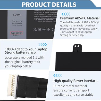 42Wh 7.6V J0PGR Laptop Battery Replacement for Dell Latitude 12 5290 5285 2-in-1 Series Dell Latitude T17G T17G001 T17G002 Series 0J0PGR FTH6F 0FTH6F 0RDYCT RDYCT 1WND8 X16TW 0X16TW FTG78 5250mAh - size: 7 x 2.5 x 0.2 inches J0PGR BATTERY