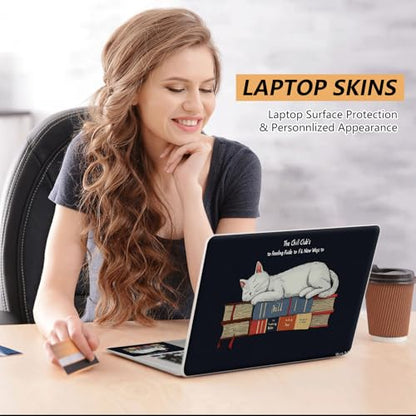 Laptop Skin Sticker for 12.1”-15.6“ Laptops (Fits 13”, 13.3”, 14”, 15”, 15.4”) | Protective Universal Reusable Vinyl Art Decal Cover | Waterproof & Scratch-Resistant-White Cat Relax Chill Clubs - color: White Cat Relax Chill Clubs
