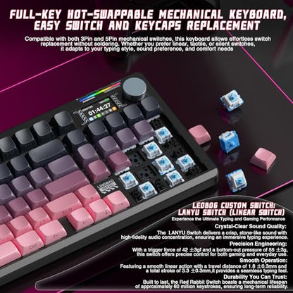 LINGBAO K98 PRO Wireless Mechanical Gaming Keyboard with Screen & Knob | Tri-Mode BT5.0/2.4G/USB-C, Gasket Mount Hot Swappable Linear Switches, RGB Backlit Creamy Sounding for PC/Mac Office& Gaming - color: K98Pro | 10000mAh | Gradient Black Pink