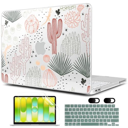 MEEgoodo 4-in-1 Printed Case for MacBook Neo 13 inch 2026 Release Model A3404, Laptop Hard Shell Cases with Keyboard Skin & Screen Protector & Webcam Covers, Cacti - color: Cacti