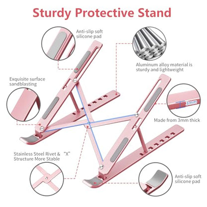 Laptop Stand for Desk, Aluminum Metal MacBook Stand，Computer Riser for Desk, Portable Foldable Adjustable Notebook Holder, Compatible with 10-15.6 Inch Laptops, iPad, Rose Gold. - color: Rose Gold