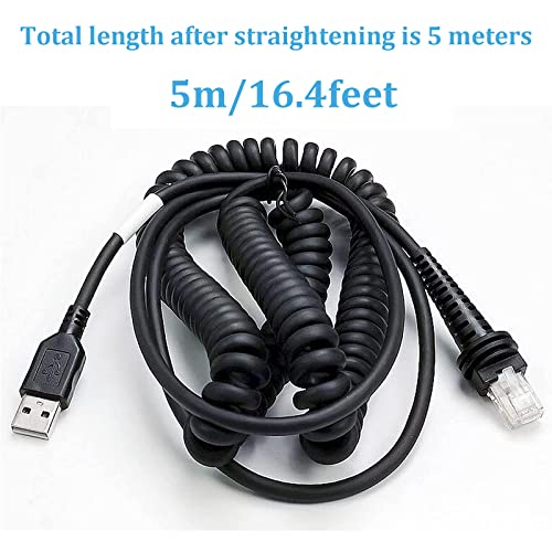 Barcode Scanner Cable for Honeywell, USB to RJ45 Cable, CBL-500-300-S00 1900GHD 1900GSR 1902GSR 1300G 1250g 1450G 1902GHD 1400G (5M / 16FT Coiled USB Port) - size: 16 ft Curly