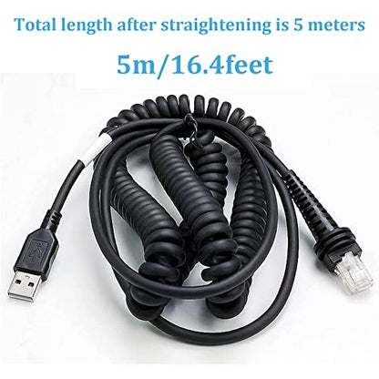Barcode Scanner Cable for Honeywell, USB to RJ45 Cable, CBL-500-300-S00 1900GHD 1900GSR 1902GSR 1300G 1250g 1450G 1902GHD 1400G (5M / 16FT Coiled USB Port) - size: 16 ft Curly