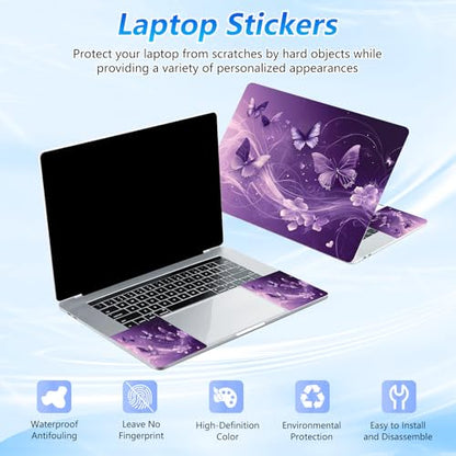 Universal Laptop Skin Sticker Decal with 2 Wrist Pad Skins, Waterproof Scratch Vinyl Cover for 11–15.6 Inch MacBook, HP, Dell, Lenovo, Cutable & Reusable,Purple Butterfly Fantasy - color: Purple Butterfly Fantasy