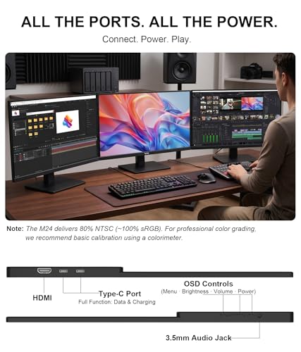 LB M24 23.8 Inch Portable Monitor 100Hz 1080P FHD IPS Computer Display with USB-C, HDMI, VESA Mountable, Built-in Stand Desktop Screen with Speaker for PC Laptop Mac PC - size: M24 (23.8")