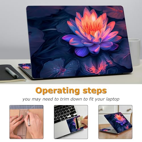 Universal Laptop Skin Sticker with 2 Wrist Pad Decals, 3-Piece Removable Vinyl Laptop Cover, Art Watercolor Lotus Waterproof Anti-Scratch, Easy-Trim Fit for 13.3" 14" 15.6" Laptops - color: Art Watercolor Lotus