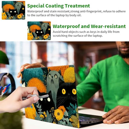 Laptop Skin Sticker Decal, Universal Protective Cover Fit 12 13 14 15.6 Inch Notebook, Reusable Water-Resistant Vinyl Decal w/ 2 Wrist Pads for Business Travel Office, Black Yellow Cat - color: Black Yellow Cat