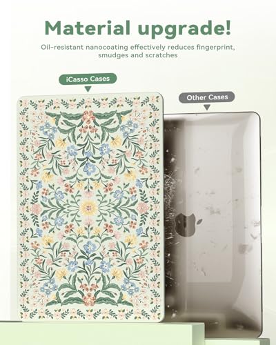 iCasso Compatible with MacBook Air 13 inch Case 2020-2018 Release A2337 M1 A2179 A1932, Slim Anti-Scratch Protective Plastic Hard Shell Case+Keyboard Cover for Mac Air 13.3-Green Floral - color: B-Green Boho Floral