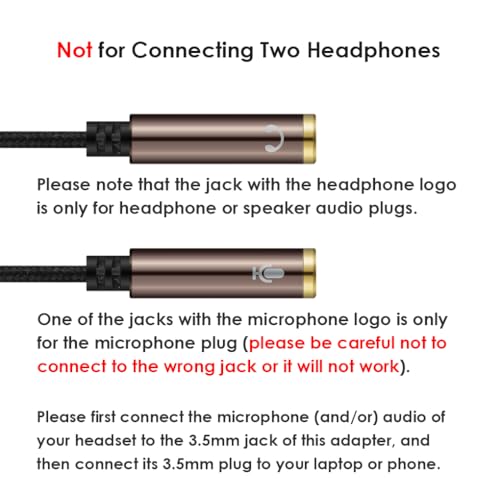 Mepsies Headphone Splitter, 3.5mm Aux Plug to Dual Jack Headset Mic Adapter | Stereo Audio Microphone Y Splitter Extension Cable for Laptop, Smartphone, Tablet, Headset, Speaker and More