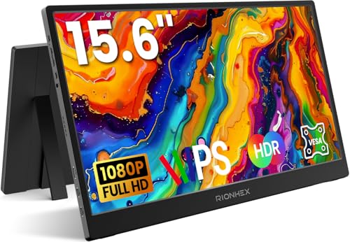 Portable Monitor, 15.6 inch 1080P USB-C HDMI Travel Monitor Built-in Stand VESA, External Screen for Laptop, PC, Mac, PS, Xbox, Swich IPS HDR Ultra-Thin