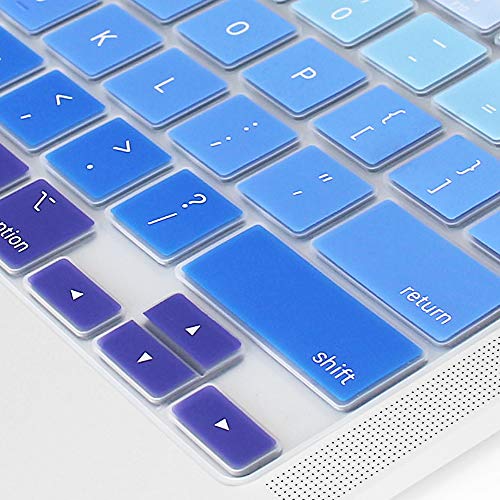 ProElife Keyboard Cover for MacBook Air 13-Inch with Touch ID A2337 M1 | Ombre Blue, U.S. Layout, Non-interference Design for ID Key, Dust-Resistant, Silicone Protective Skin, Washable & Reusable - color: Ombre Blue