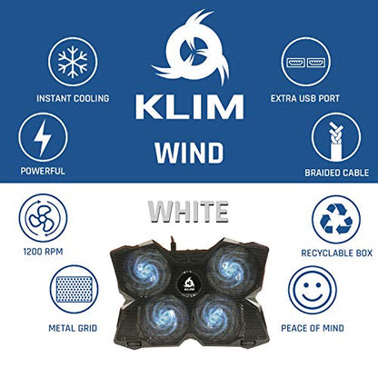 KLIM Wind Laptop Cooling Pad - More Than 500 000 Units Sold - New Version - The Most Powerful Rapid Action Cooling Fan - Laptop Stand with 4 Cooling Fans at 1200 RPM - USB Fan - PS5 PS4 - White - color: White
