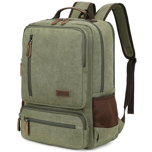 Canvas Laptop Backpack for Men Women,Durable Travel Work Business Rucksack Bookbags Fits 15.6 Inch Notebook & Laptops,College Backpacks Computer Bag Weekender Hiking Daypack(Green) - color: Green