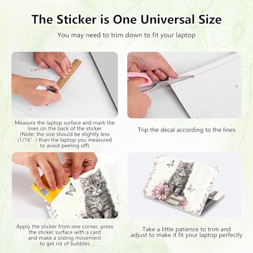 Laptop Skin Sticker Decal, Universal Reusable Vinyl Laptop Cover for 12" 13" 13.3" 14" 15" 15.4" 15.6" Notebook PC, Reusable Waterproof Scratch-Resistant with 2 Wrist Pads,Cute Cat Butterfly - color: Cute Cat Butterfly