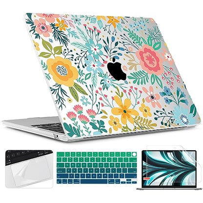 TWOLSKOO for MacBook Air 13 inch Case M5 2026 M4 2025 M3 M2 2024-2022 A3449 A3240 A3113 A2681, Plastic Hard Shell & Keyboard Cover & Screen Film for MacBook Air 13.6 inch Case, Abstract Flower - color: Abstract Flower