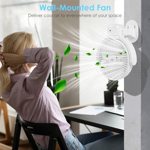 OGZ Portable Fan for Travel Wireless with Remote Timer, 7 Inch Small Desk Fan with LED Night Light 90° Oscillation, Rechargeable USB Fan for Cruise Bed Beside Sleeping Camping Tent - color: White