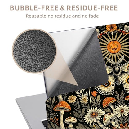Universal Laptop Skin Sticker for 12/13/14/15.6 Inch Laptops, Reusable Vinyl Laptop Decal Cover, Waterproof Scratch Resistant Notebook Skin with 2 Wrist Pads,Moth Mushroom Flower - color: Moth Mushroom Flower