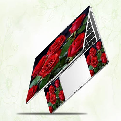 Laptop Skin Sticker Decal, Universal Reusable Vinyl Laptop Cover for 12" 13" 13.3" 14" 15" 15.4" 15.6" Notebook PC, Reusable Waterproof Scratch-Resistant with 2 Wrist Pads,Red Rose Flowers - color: Red Rose Flowers