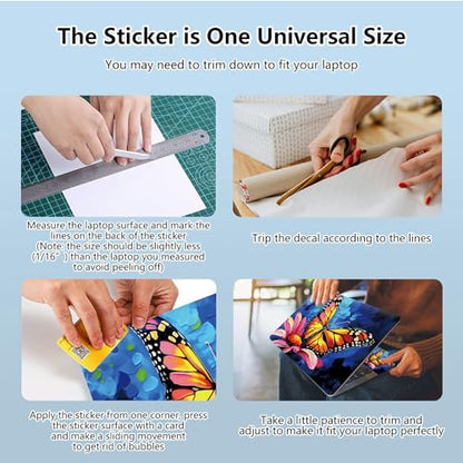 Universal Laptop Skin Sticker with 2 Wrist Pad Skins, Waterproof Scratch Resistant Vinyl Laptop Cover Decal, Cut to Fit for 11–15.6 Inch MacBook HP Dell Lenovo, Butterfly Flower - color: Butterfly Flower