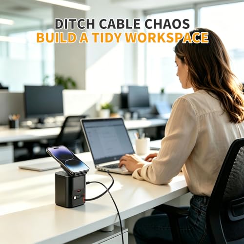 100W Multi-Function Desktop Charging Station, Wireless Charger with Dual 75cm Retractable USB-C Cables, USB-A QC3.0, Fast Charging for Laptops, Phones, Earbuds（I161C）