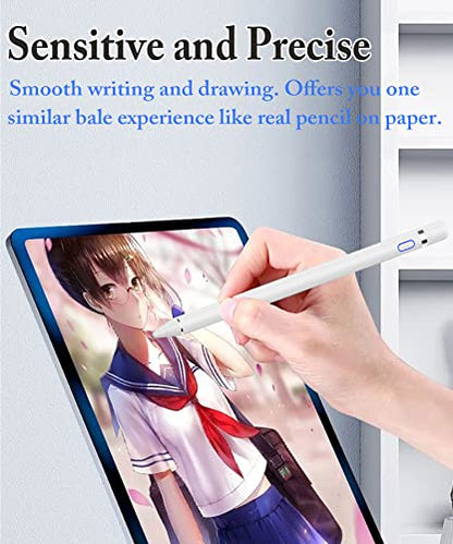 Active Digital Stylus Pen for Touchscreen, Stylus Pencil for Apple iPad mini/Pro/Air, Switch, Samsung, iPhone, Android and Most Phone & Tablet, 1.5mm Fine Point Rechargeable Pens - White - color: White